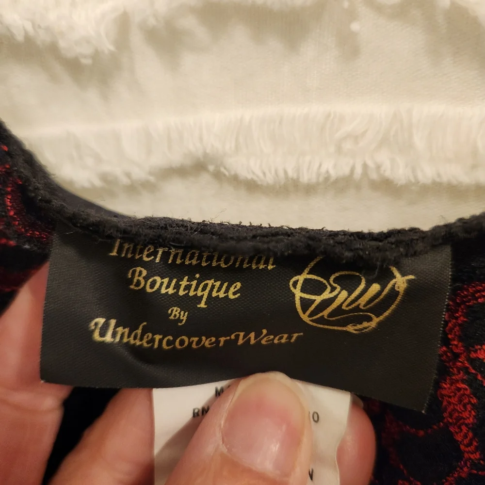 The International Boutique slip dress nightgown Black Red Lace USA Sm 34